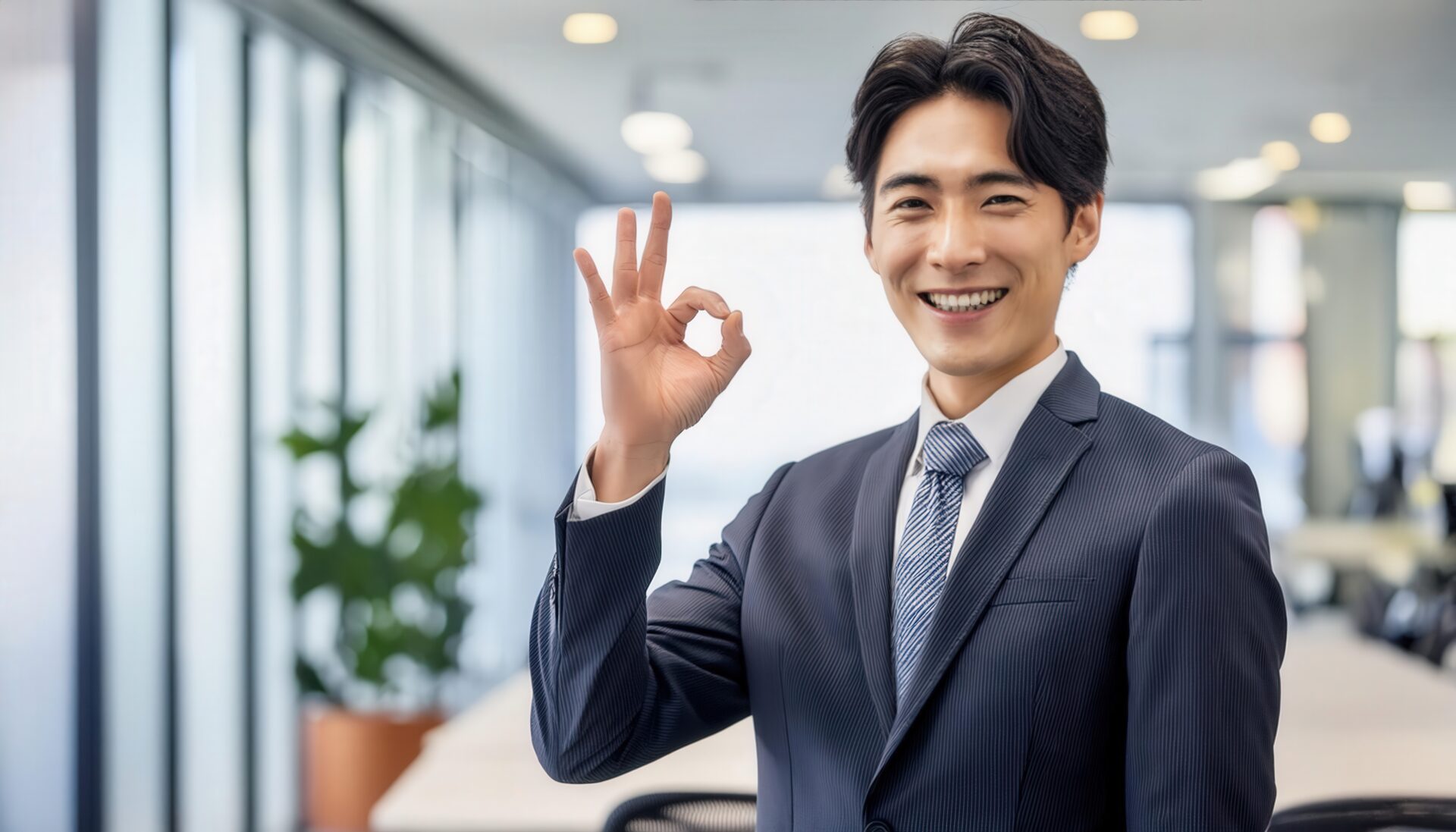 会議室でOKサインをするビジネスパーソン