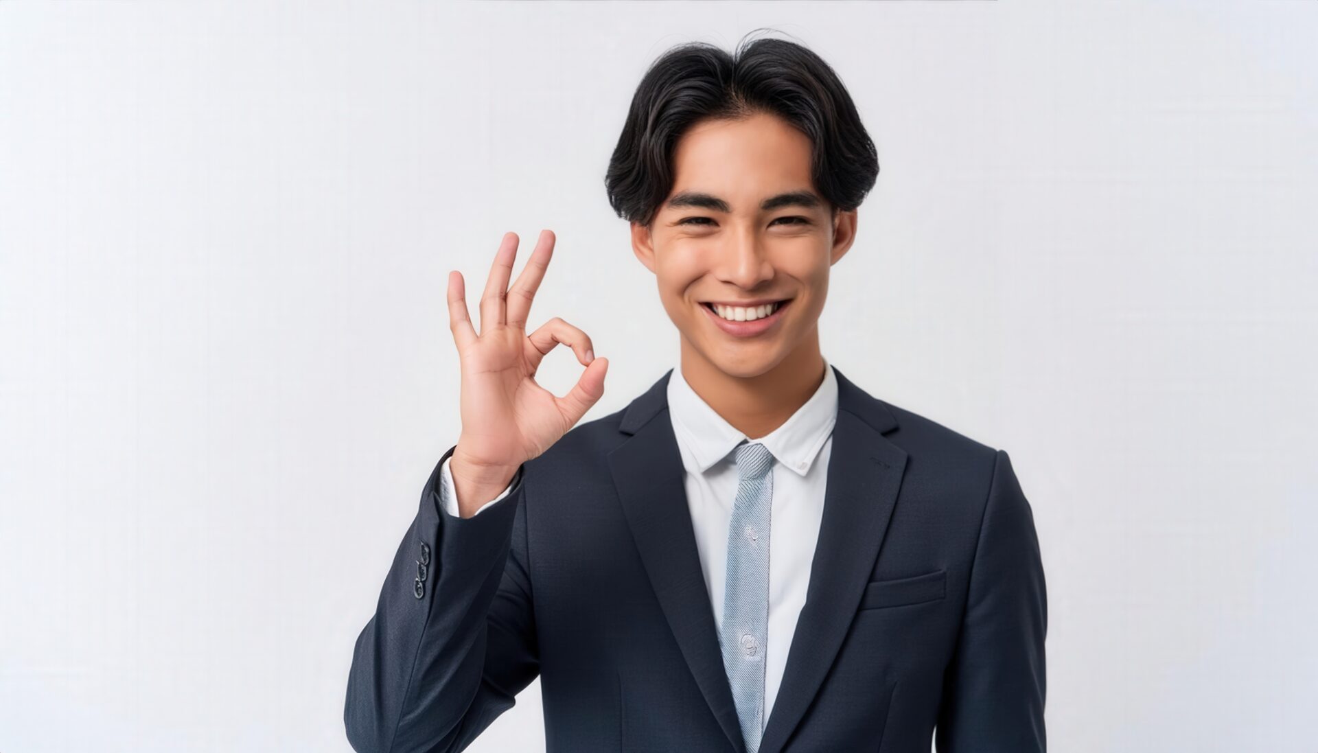 白背景でOKサインをするビジネスパーソン
