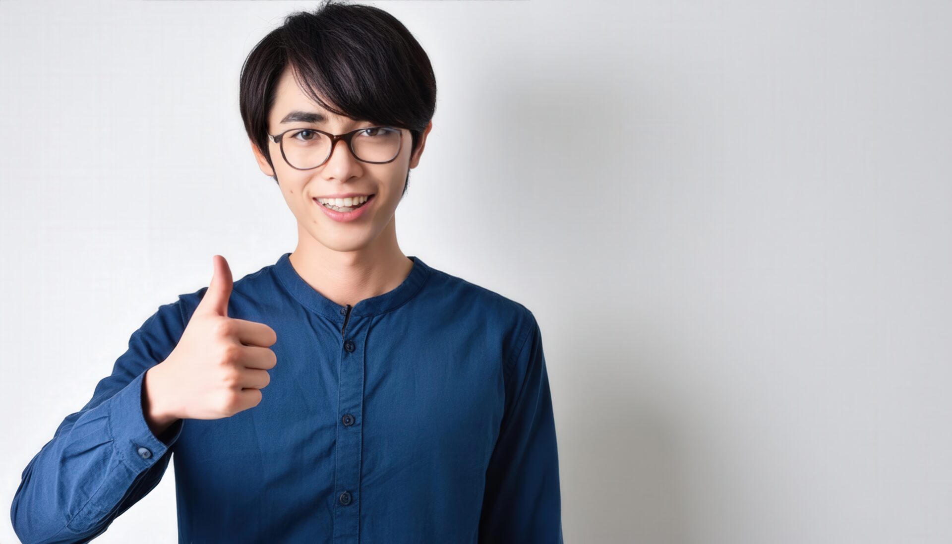 メガネをかけた若い男性が親指を立てるポートレート
