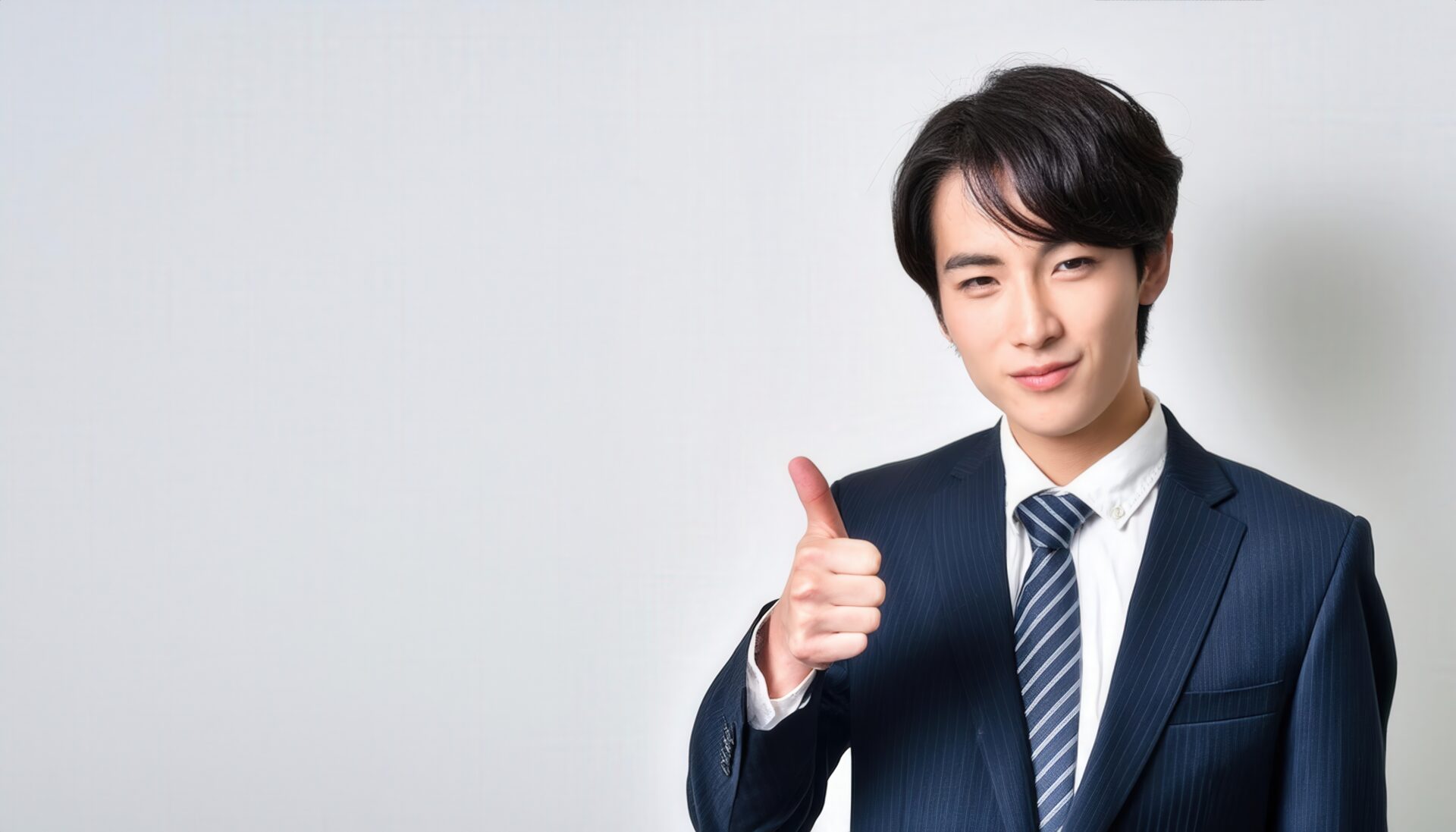白背景でサムズアップをするビジネスパーソン