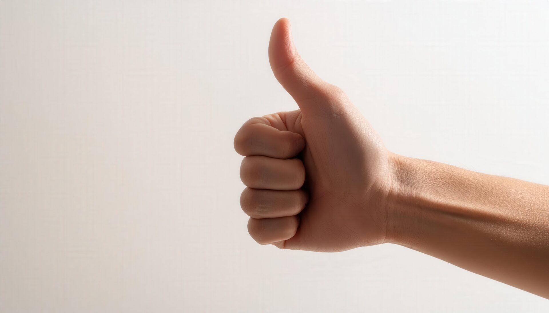 白背景でサムズアップした手