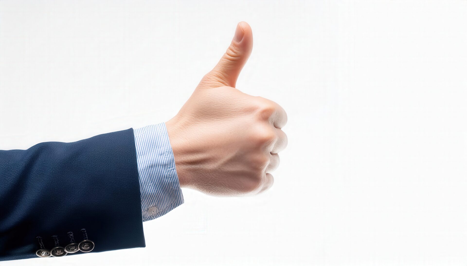 白背景でスーツの袖から親指を立てる手