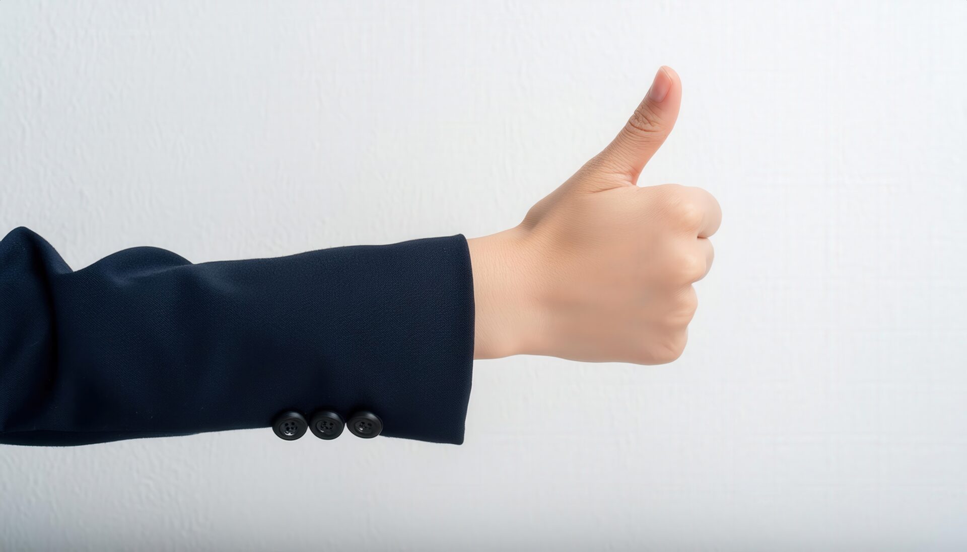 白背景でスーツの袖から親指を立てる手(2)