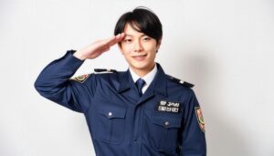 白背景で敬礼する警察官