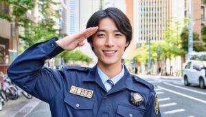 街中で敬礼する警察官