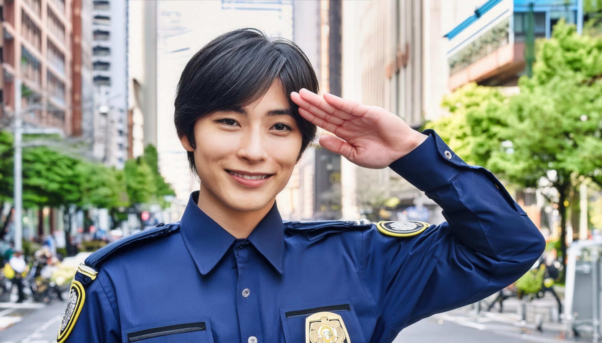 都心で敬礼する警察官