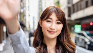 街中で腕を上げる人