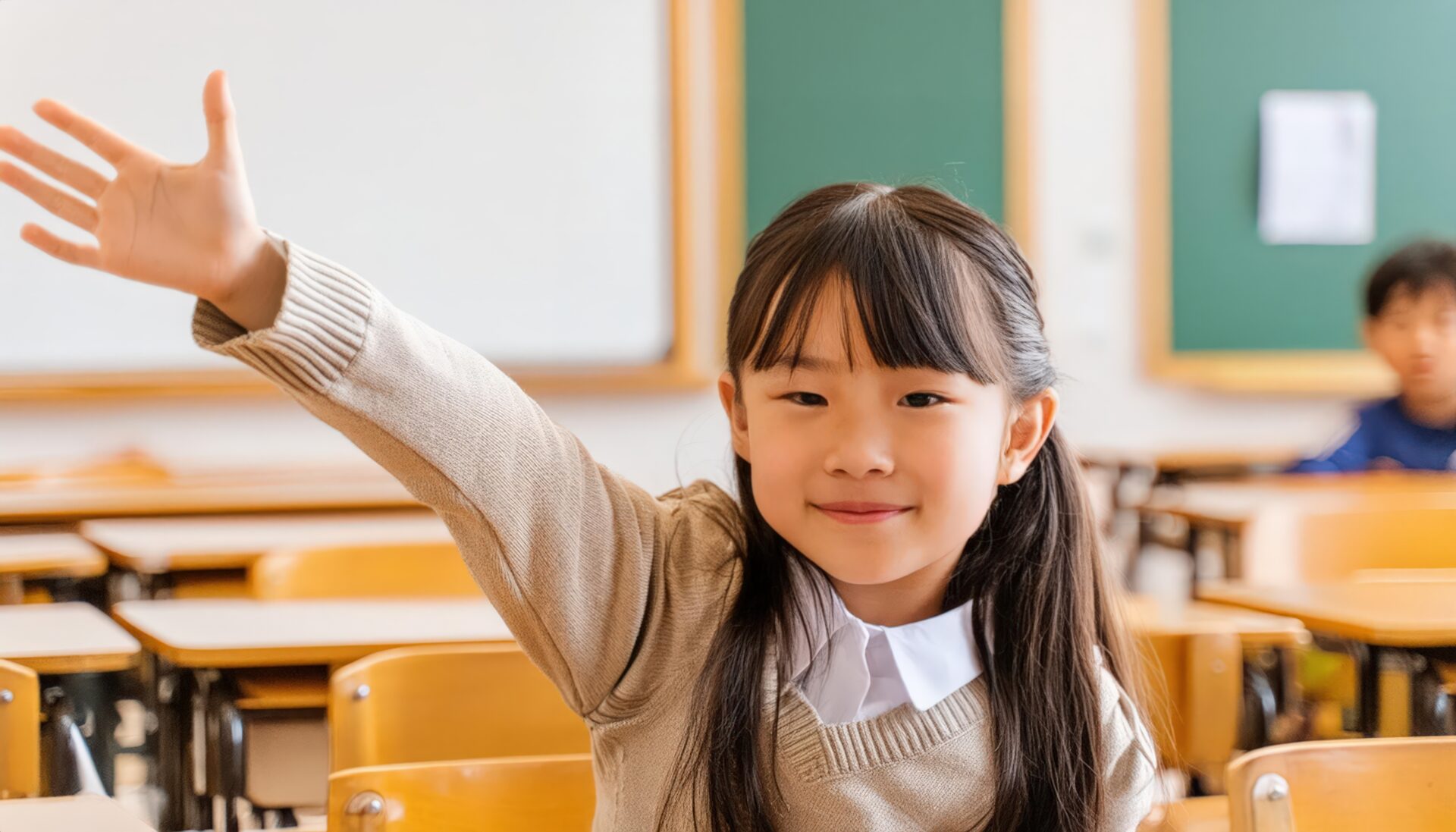教室で挙手する子供