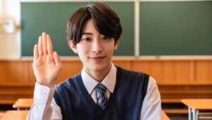 教室で挙手する学生