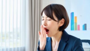 オフィスであくびをする女性
