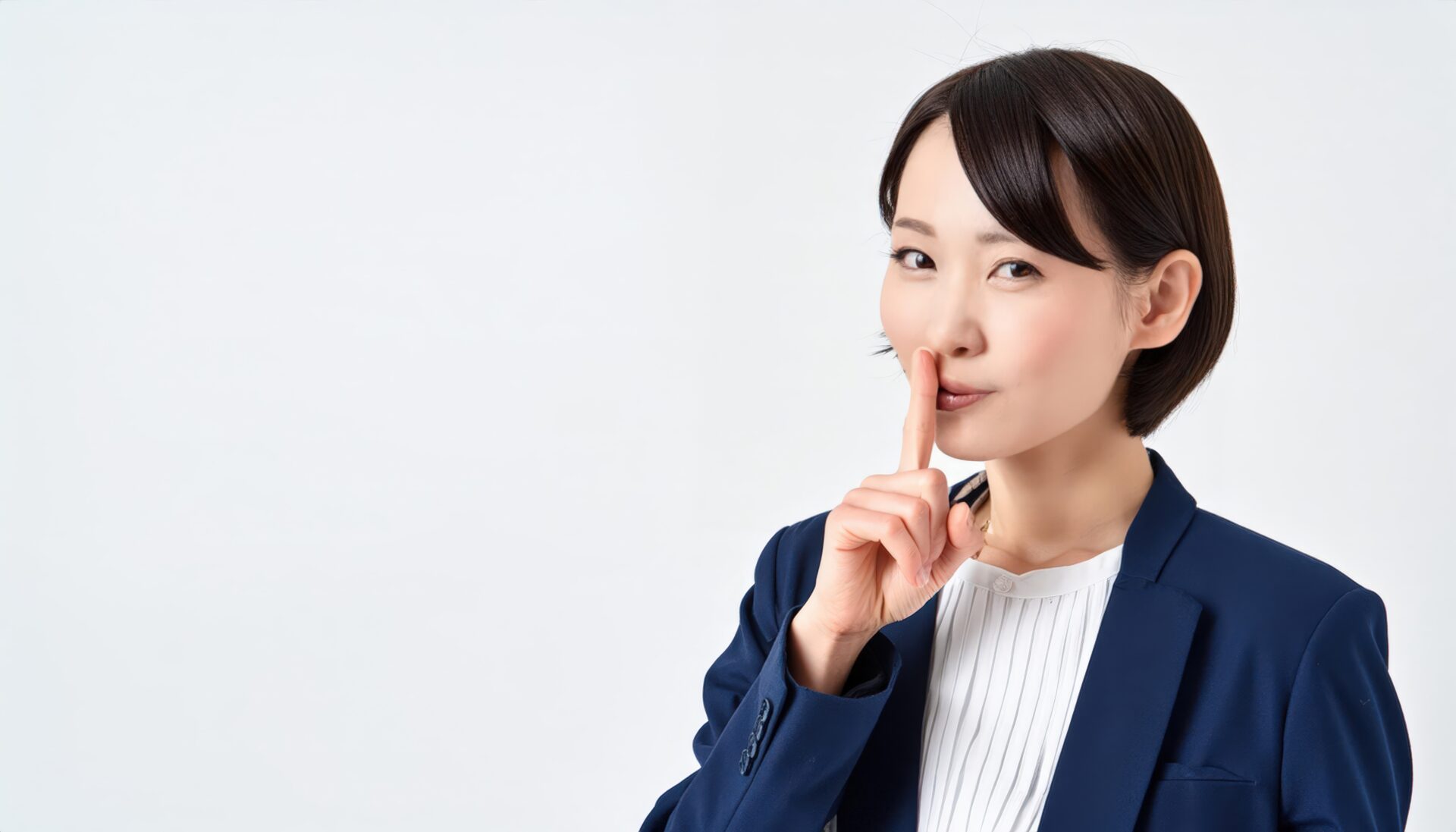 スーツ姿で内緒のジェスチャーをする人
