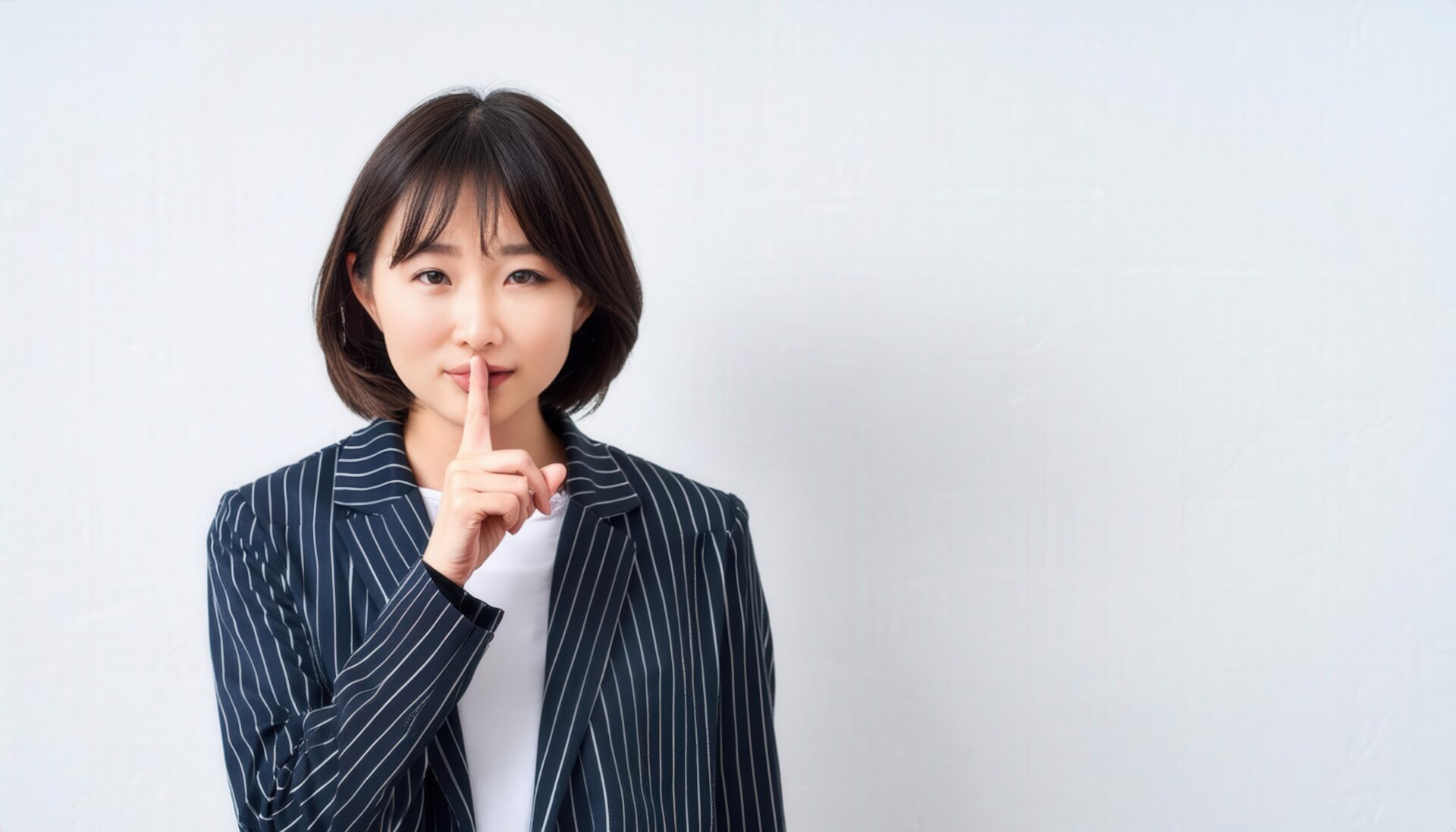 ストライプジャケットでシーの合図をする人