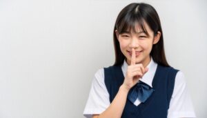 制服を着て静かにを示す人