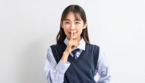 制服姿で静かにするジェスチャーをする学生
