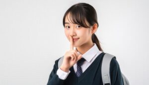 静かにと指で示す制服の学生