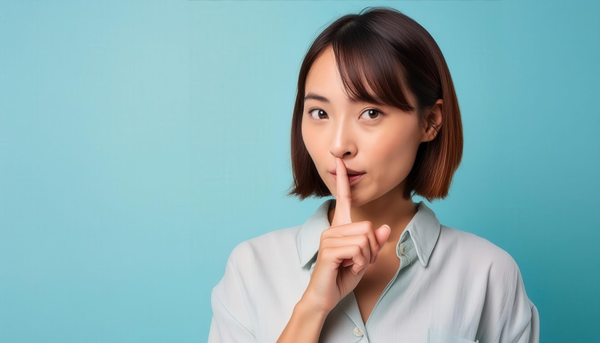 静かにと指を立てる若い学生