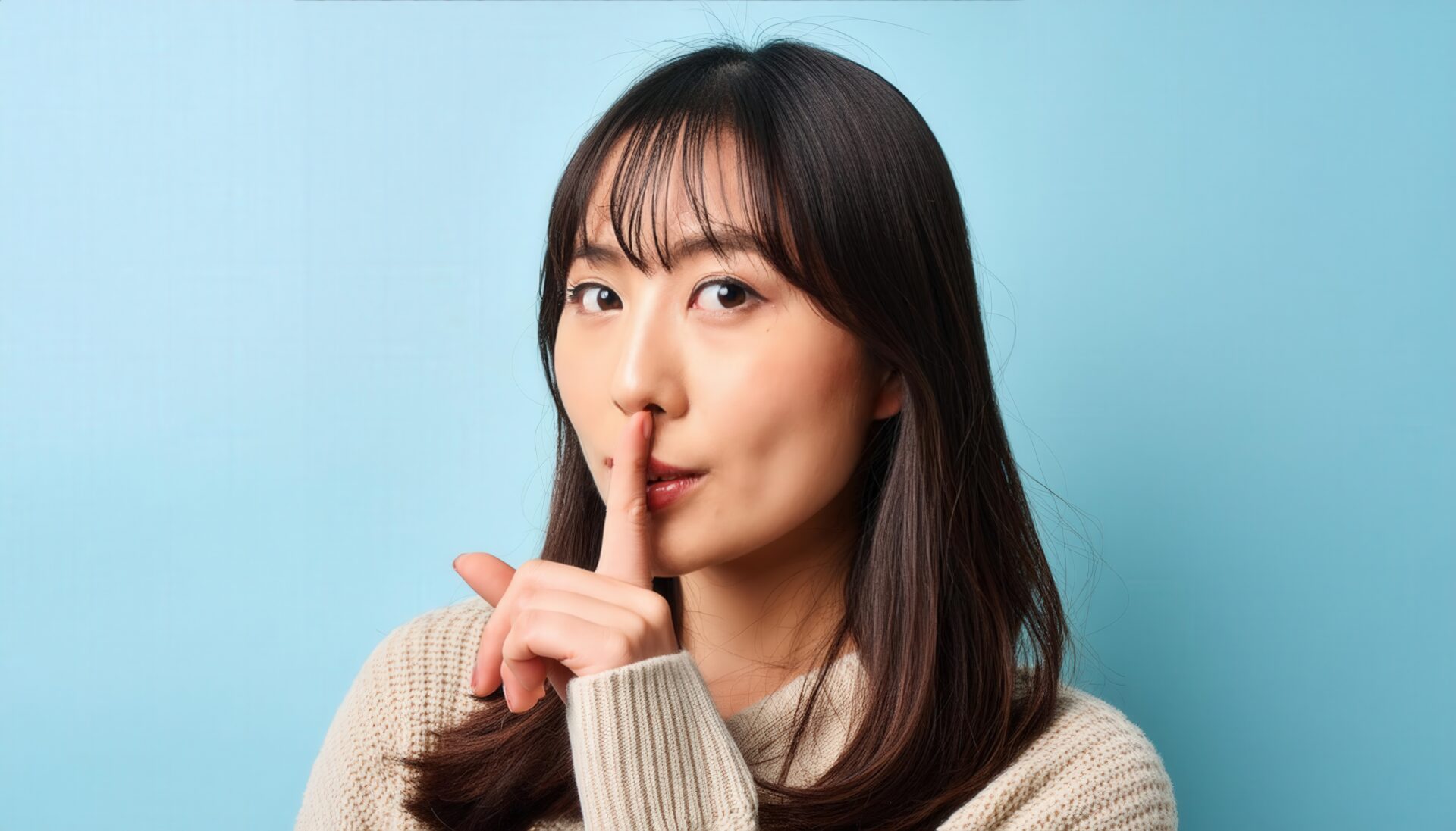 静かにのジェスチャーをする女性