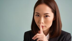 静かにとジェスチャーするビジネスパーソン