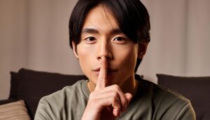 静かなジェスチャーを示す男性