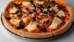 サラミとオリーブのピザ