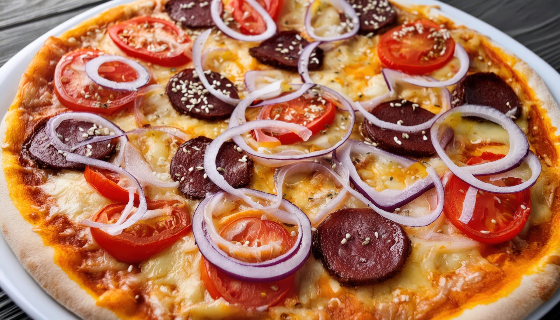 サラミとオニオンのピザ