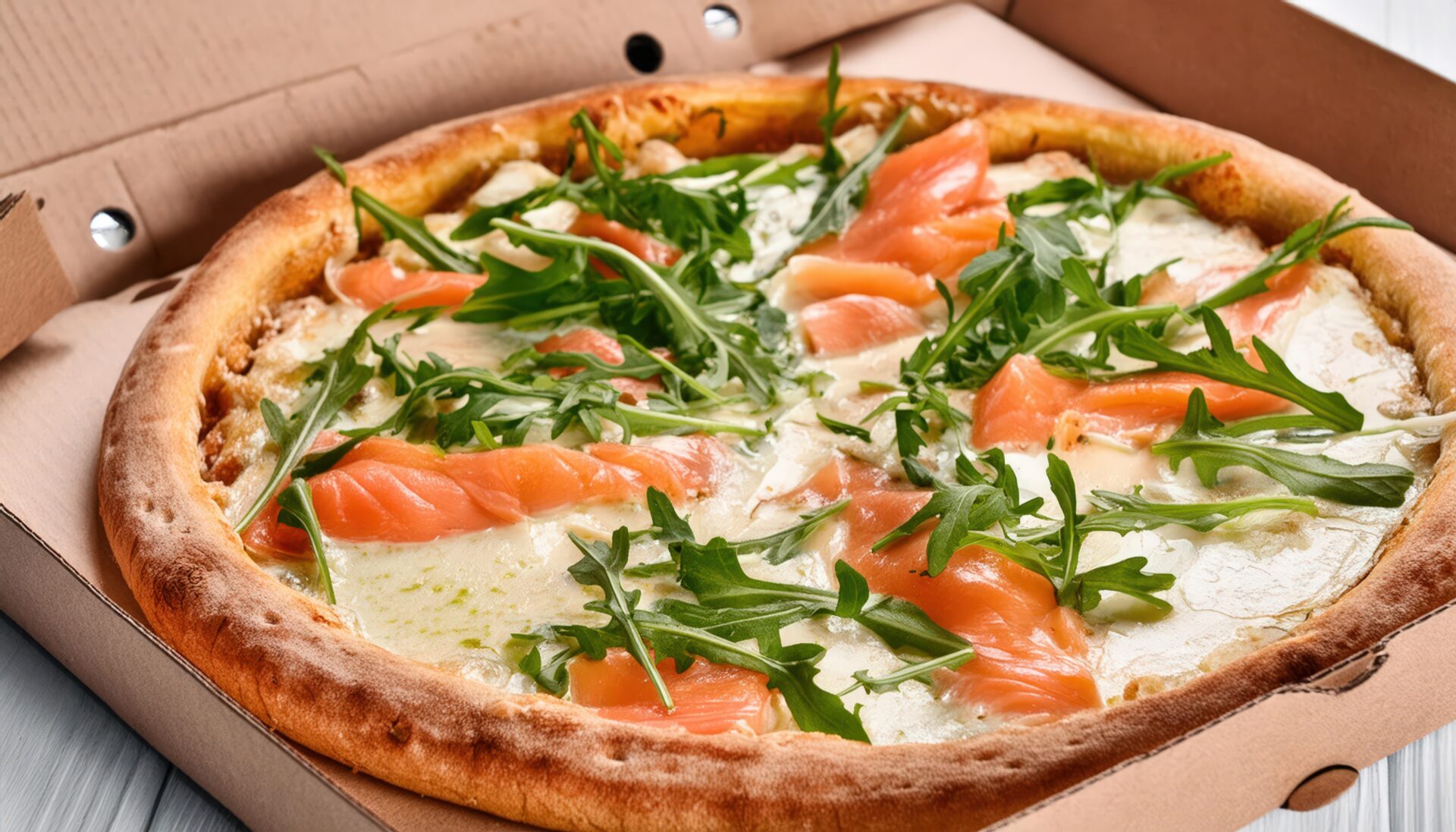 サーモンとルッコラのピザ