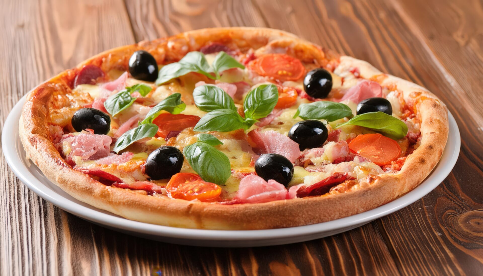 オリーブとトマトのピザ