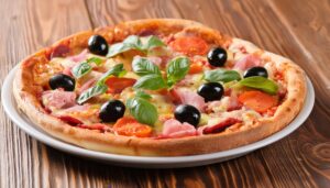 オリーブとトマトのピザ