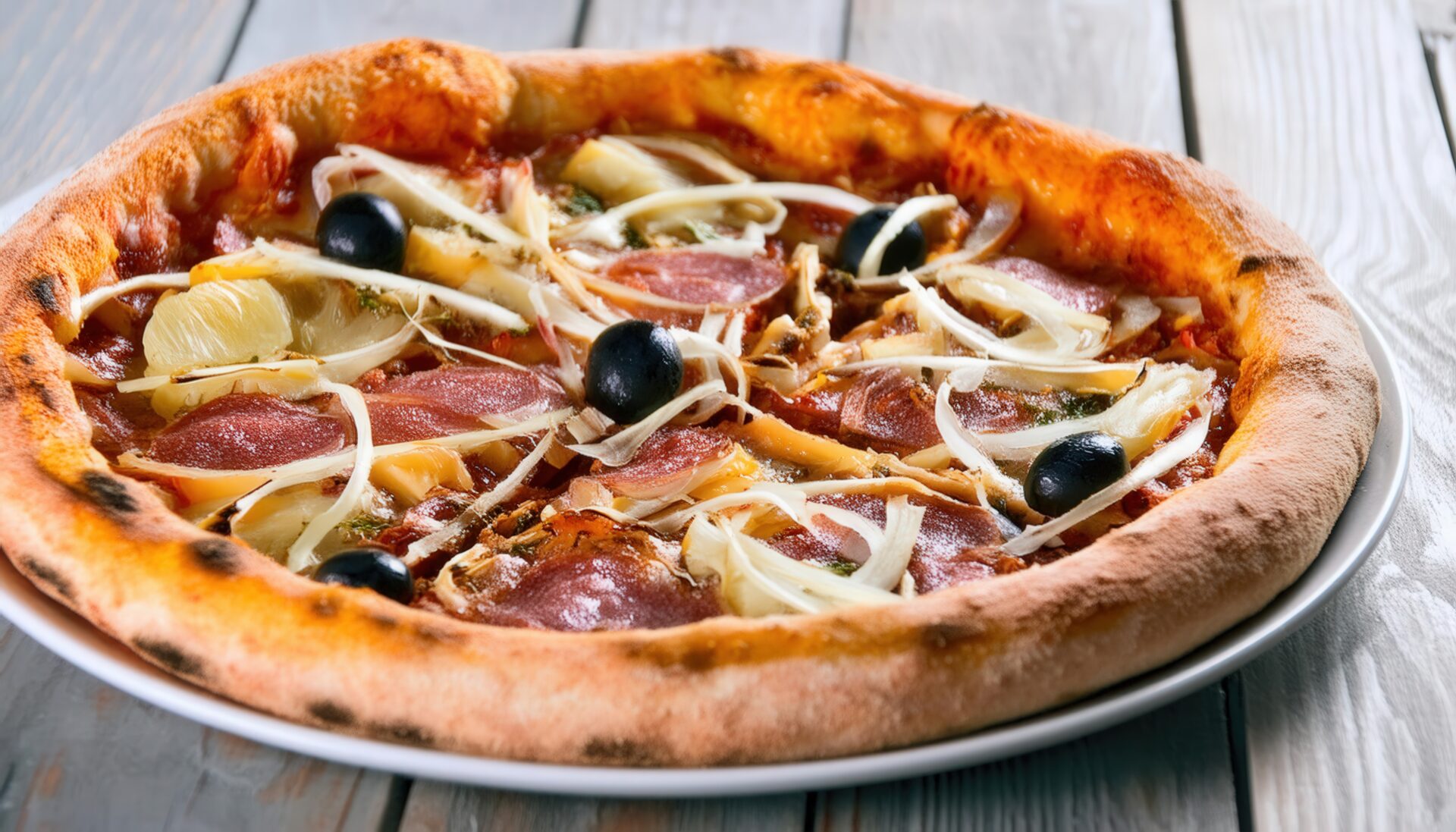 サラミと玉ねぎのピザ