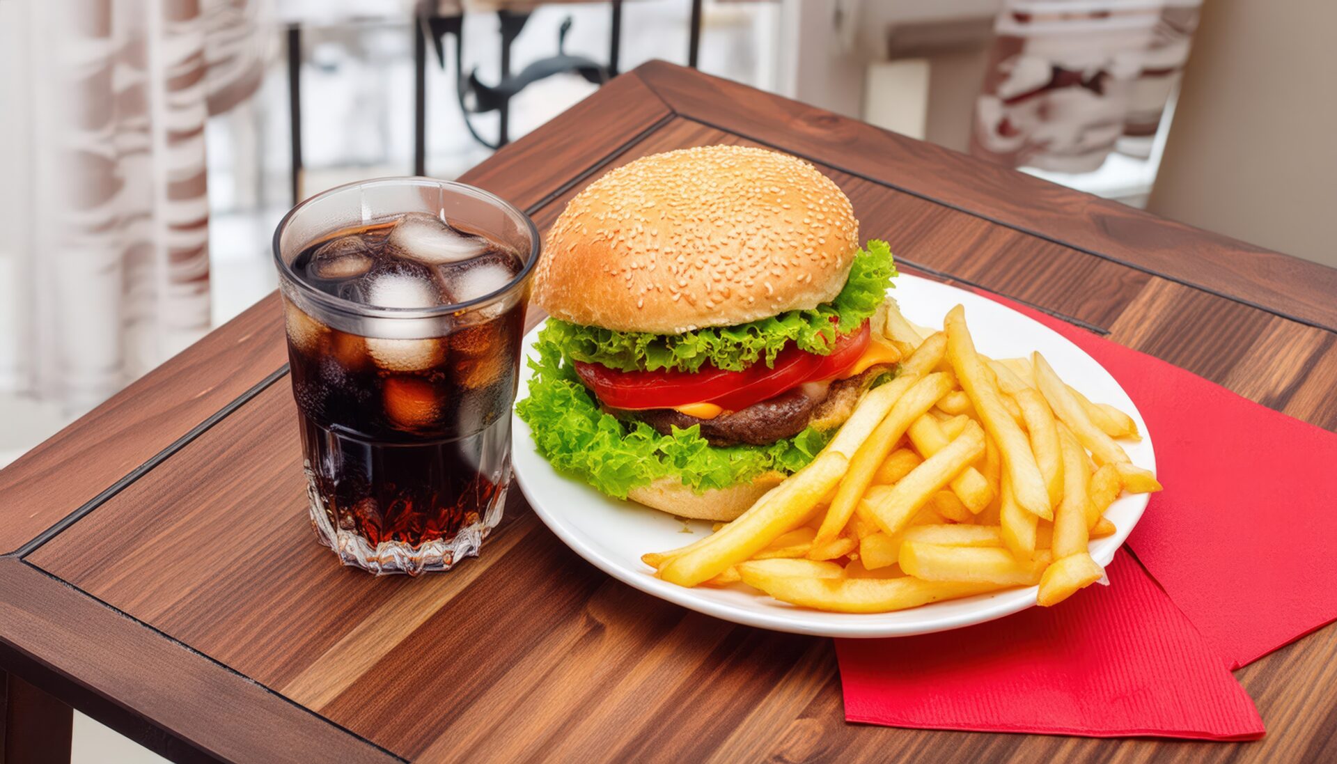 ハンバーガーセットとコーラ