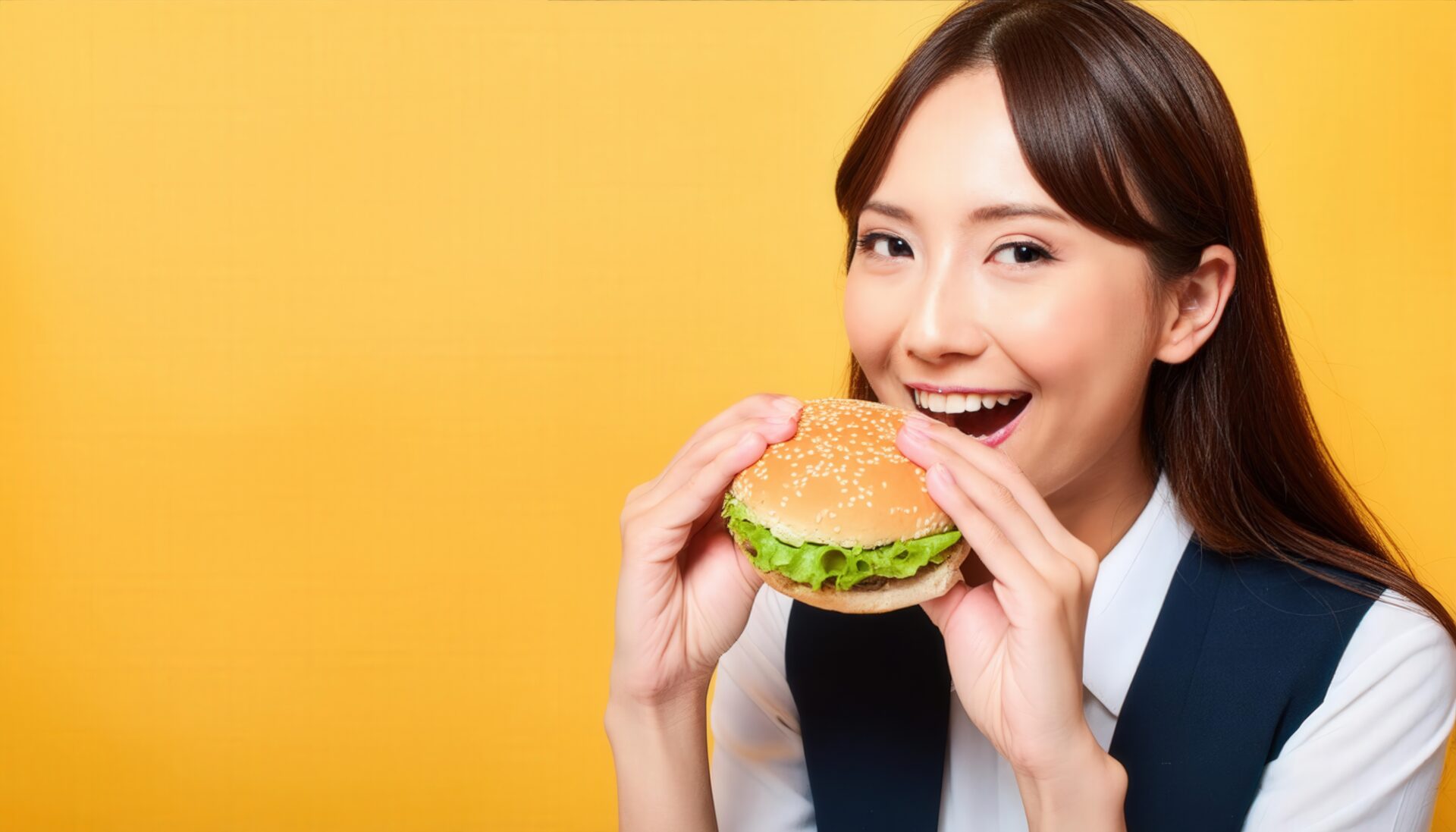 ハンバーガーを食べようとする女性