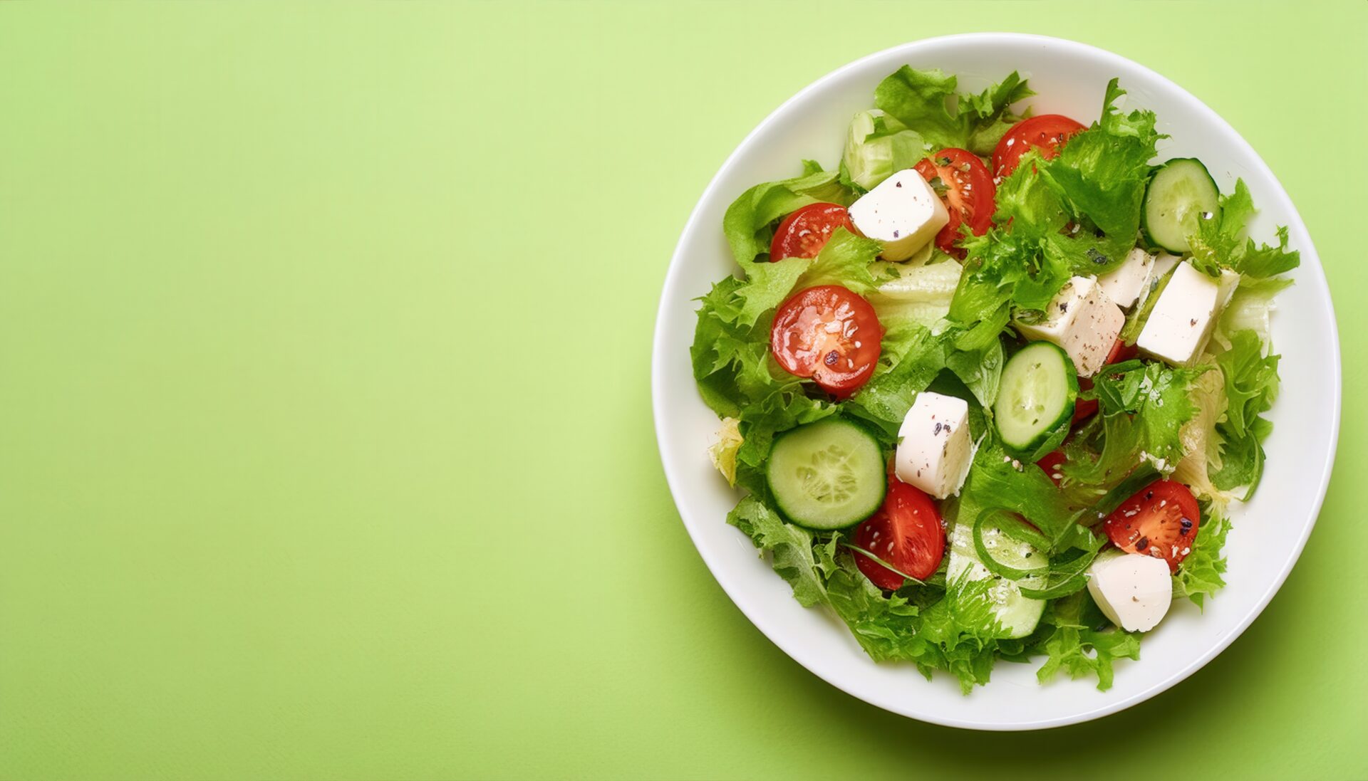 サラダとチーズキューブ（緑背景）