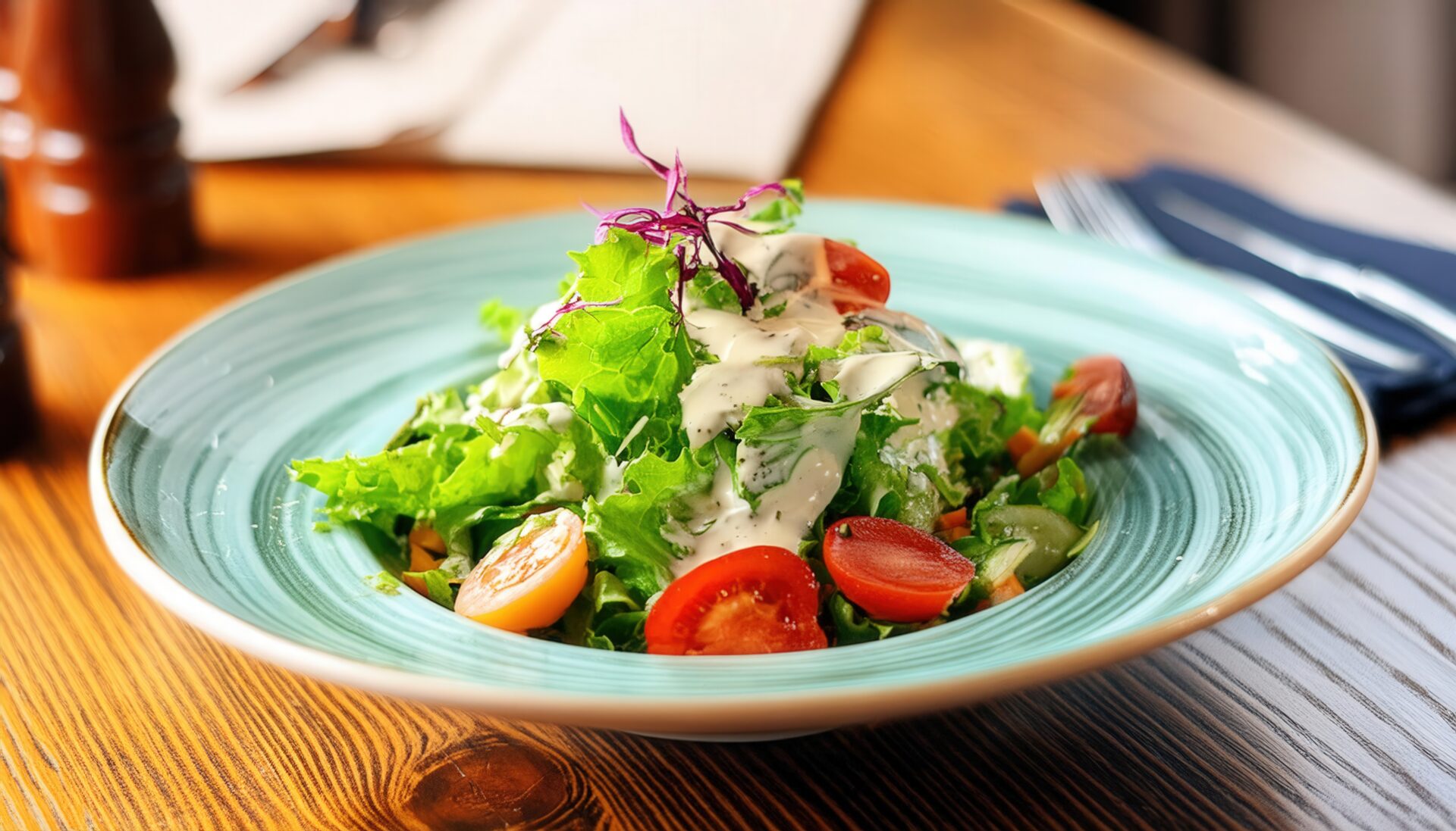 ドレッシングサラダ（青皿）