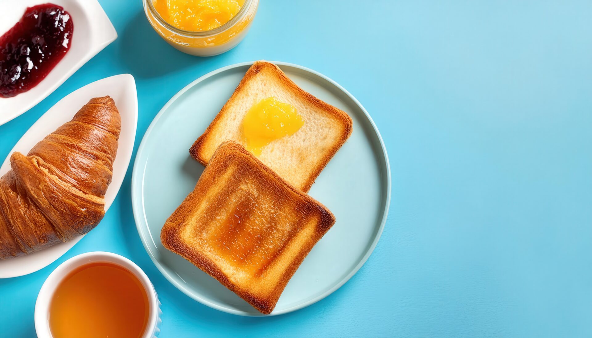 クロワッサンとトーストの朝食
