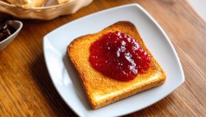 木製テーブルのジャムトースト