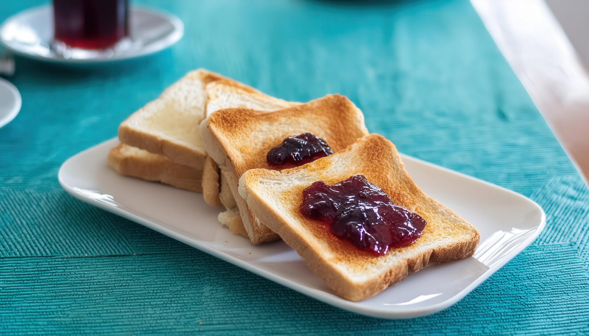 ジャムトーストと青のクロス
