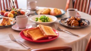 トーストと贅沢な朝食テーブル