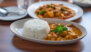 バジルの葉を添えたカレー