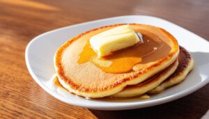 朝日に照らされたパンケーキ