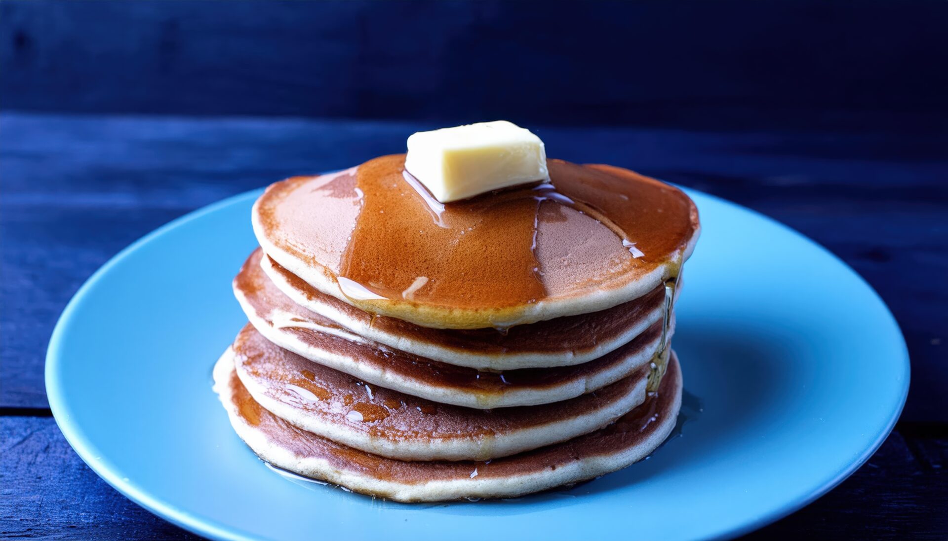 青い皿のパンケーキ