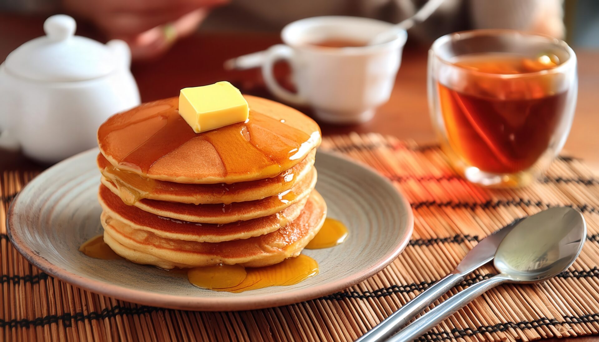 和風ティーセットとパンケーキ