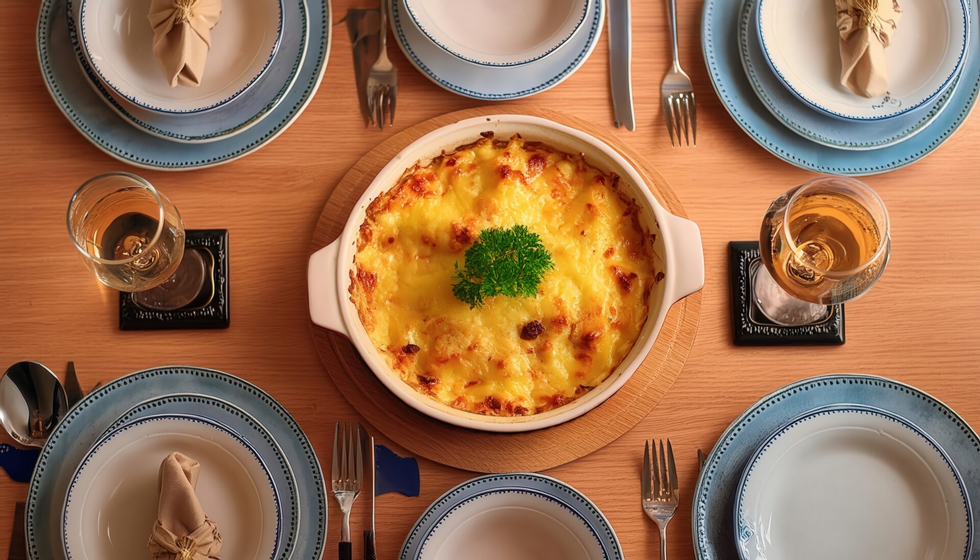 テーブルに並ぶラザニアとセット