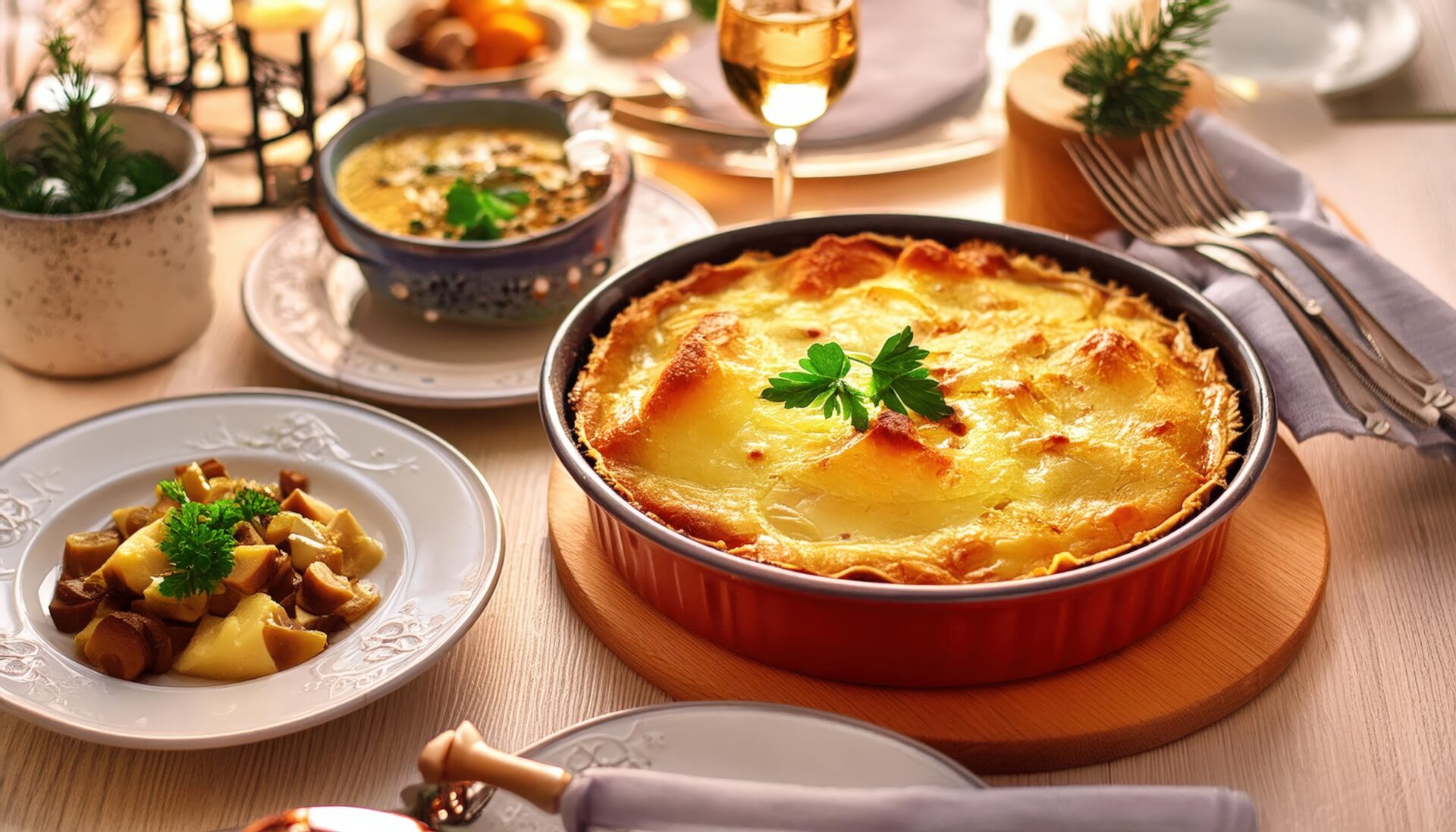 ラザニアと食卓の風景