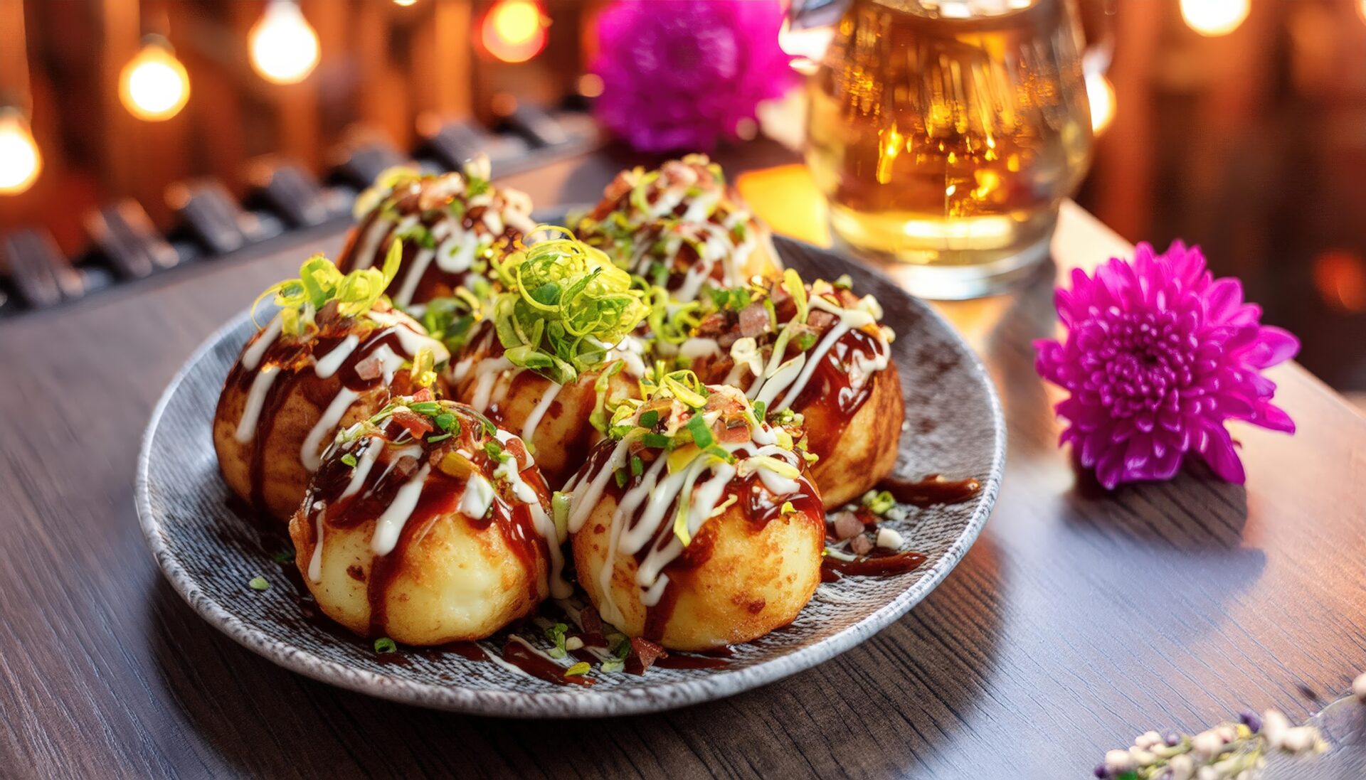 ソースたっぷりのたこ焼き