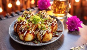 ソースたっぷりのたこ焼き