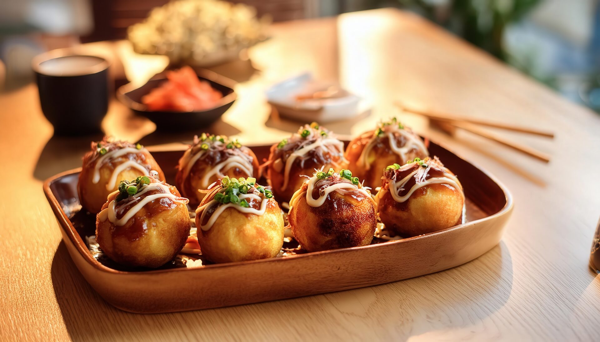 木皿に盛られたたこ焼き