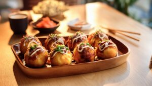 木皿に盛られたたこ焼き