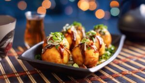 夜景とたこ焼きプレート