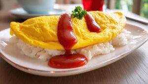 オムライスと白いプレート