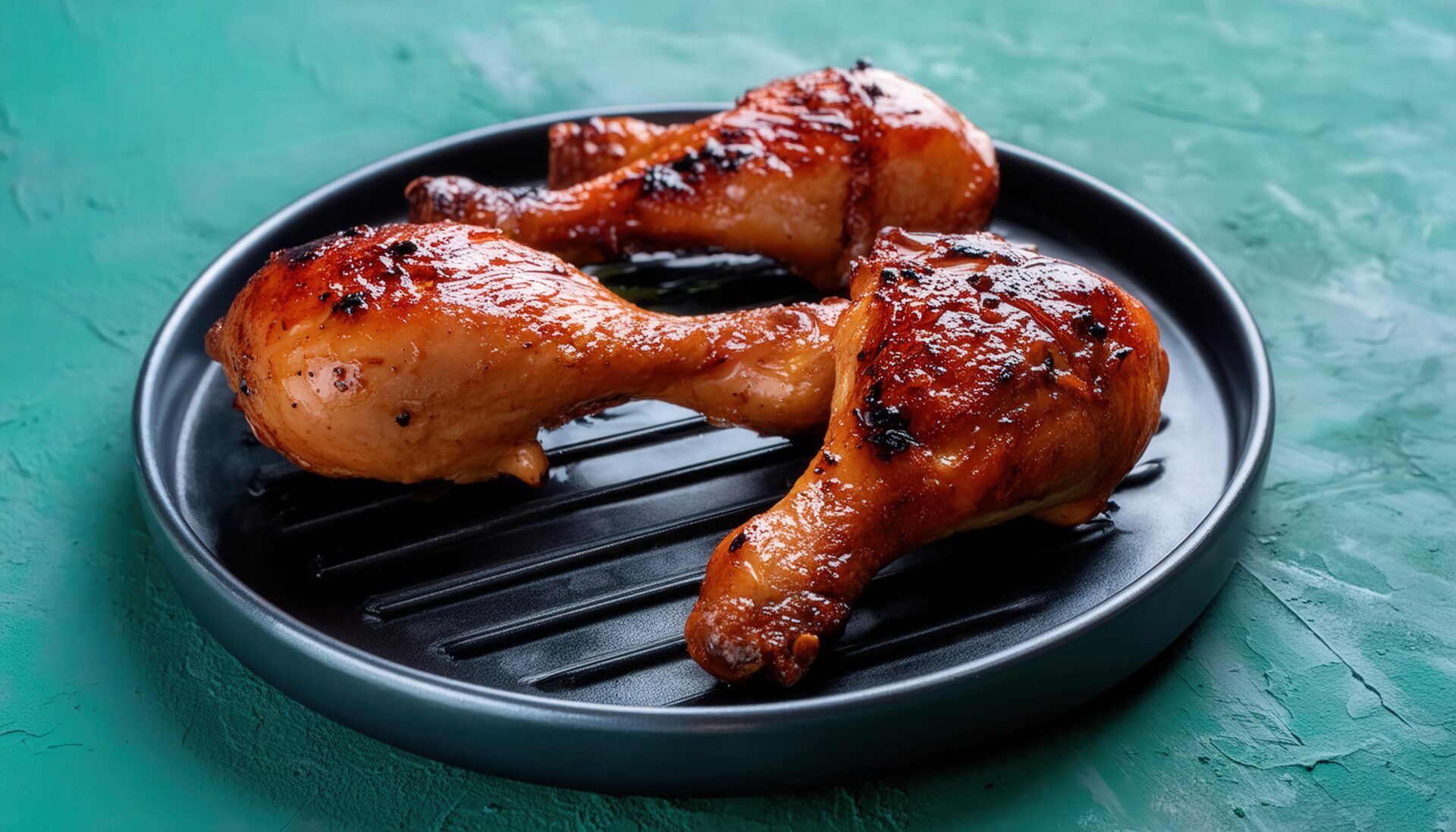 黒いプレートのグリルチキン